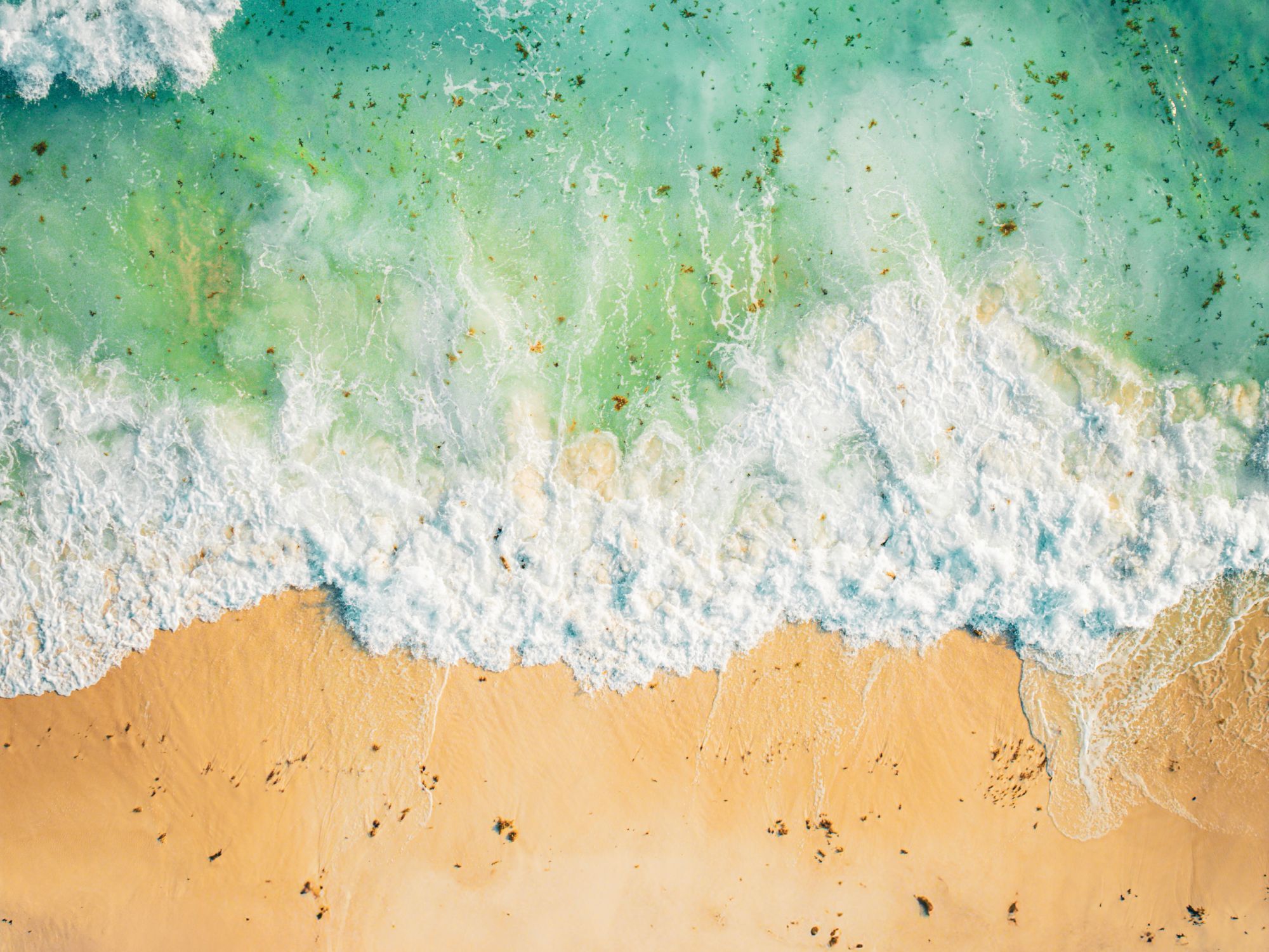 Aerial view of waves washing onto a sandy Gulf Coast beach