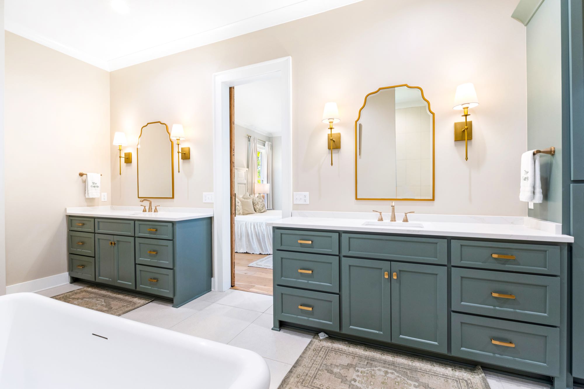 Primary bathroom with soaking tub and double vanity